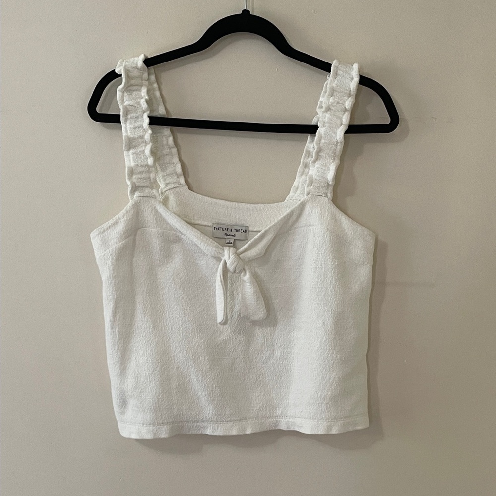 Madewell Texture & Thread Sweet Structured Soft White Tie-Front Crop Tank Top
